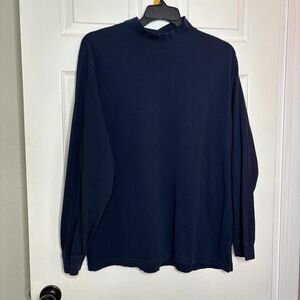 Non-Fiction XL Navy Blue Mock Neck Long Sleeve Cotton Shirt